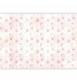 Fotobehang - Solid pattern with feathers - hares in a basket and in a balloon for children