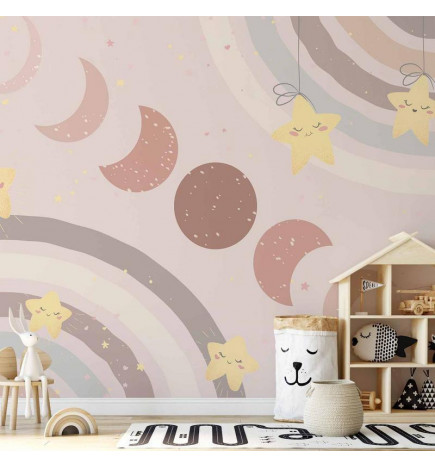 Fotobehang - Phases of the Moon Among Stars and Rainbows