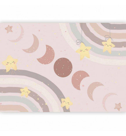 Fotobehang - Phases of the Moon Among Stars and Rainbows