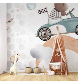 Mural de parede - Teddy Bear in a Racing Car