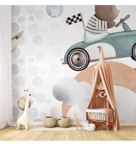 Fototapetti - Teddy Bear in a Racing Car