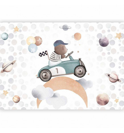 Fototapete - Teddy Bear in a Racing Car