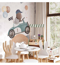 Fotomural - Teddy Bear in a Racing Car
