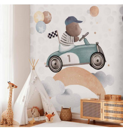 Fototapete - Teddy Bear in a Racing Car