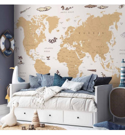 Fotobehang - Sea Wolf Map - Countries With Pirate Illustrations