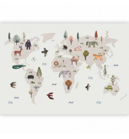 Wall Mural - Beige World - Continents With Animals in Muted Colours