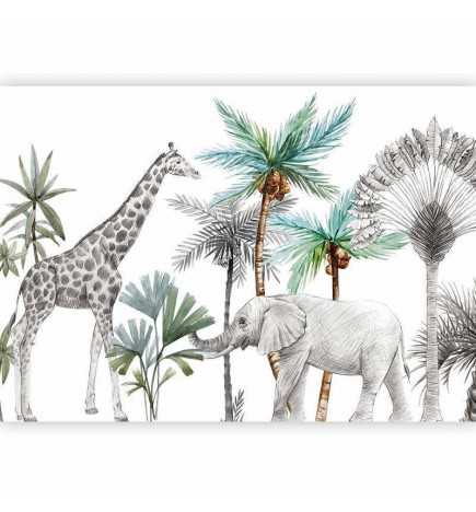 Papier peint - Jungle Animals Wallpaper for Childrens Room in Cartoon Style