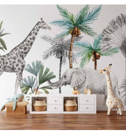 Carta da parati - Jungle Animals Wallpaper for Childrens Room in Cartoon Style