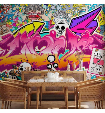 Fototapetas - Street art - abstract urban colour graffiti mural with lettering