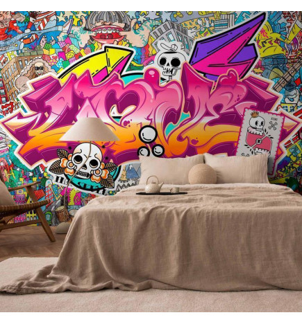 Fototapetas - Street art - abstract urban colour graffiti mural with lettering