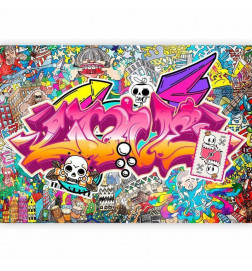 Mural de parede - Street art - abstract urban colour graffiti mural with lettering