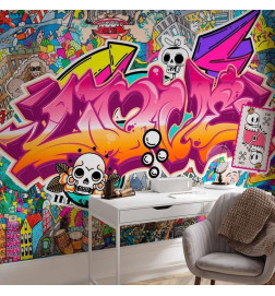 Fototapeta - Street art - abstract urban colour graffiti mural with lettering