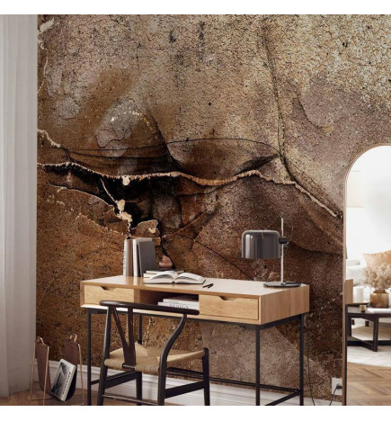 Wall Mural - Rock abstraction - brown and beige pattern in the style of cracked stone