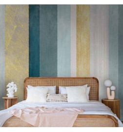 Carta da parati - Striped pattern - abstract background in stripes in blue tones with gold pattern