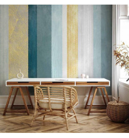 Wall Mural - Striped pattern - abstract background in stripes in blue tones with gold pattern