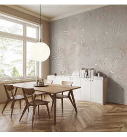 Fototapetas - Flowing shapes - abstract beige and white background in patterned compositions