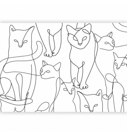 Fotobehang - Cat lineart - minimalist sketches of black cats on white background