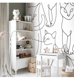 Mural de parede - Cat lineart - minimalist sketches of black cats on white background