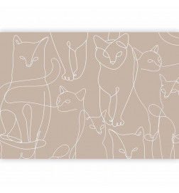 Fototapet - Cat lineart - minimalist sketches of white cats on beige background