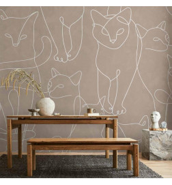 Fototapeta - Cat lineart - minimalist sketches of white cats on beige background