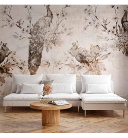 Mural de parede - Peacocks in Delicate Beige