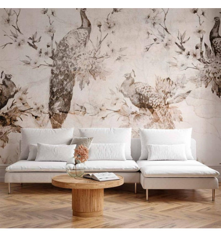Wall Mural - Peacocks in Delicate Beige