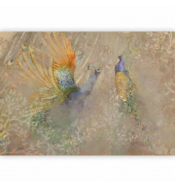 Fotobehang - Peacocks in dance - bird motif among an abstract pattern with ornaments