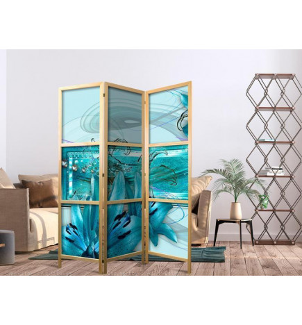 Japanese Room Divider - Lilies in Pale Blue I