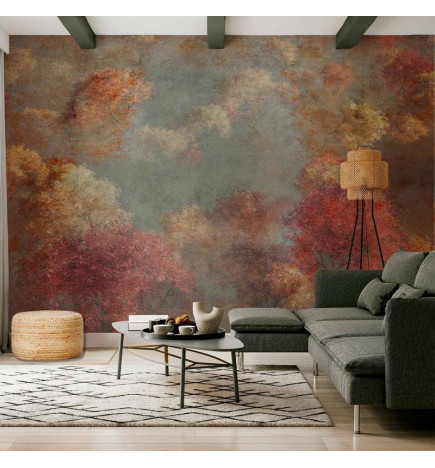 Fototapetas - Nature in autumn - landscape of autumn trees in painted retro style