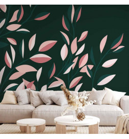 Fototapetti - Flowering vine - minimalist climbing leaves on a green background