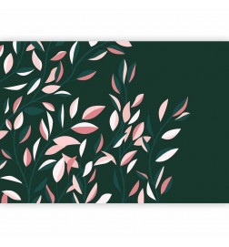 Papier peint - Flowering vine - minimalist climbing leaves on a green background
