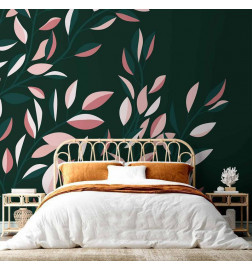 Carta da parati - Flowering vine - minimalist climbing leaves on a green background
