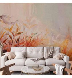 Fotobehang - Flaming meadow - nature landscape with meadow of flowers and leaves in watercolour style
