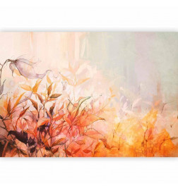 Fotomural - Flaming meadow - nature landscape with meadow of flowers and leaves in watercolour style