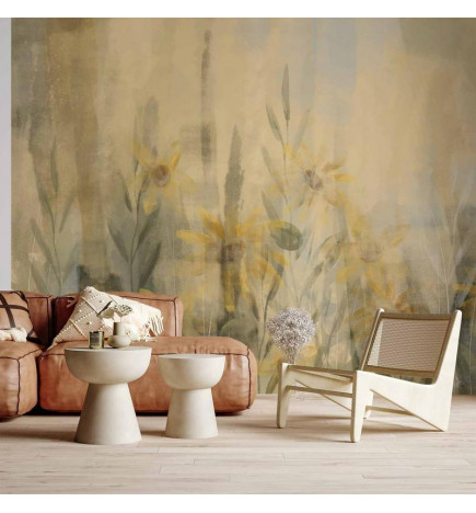 Carta da parati - A touch of summer - floral motif with a meadow full of yellow flowers and grasses