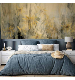 Mural de parede - A touch of summer - floral motif with a meadow full of yellow flowers and grasses
