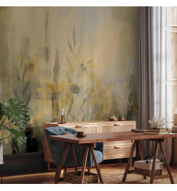 Fotomural - A touch of summer - floral motif with a meadow full of yellow flowers and grasses