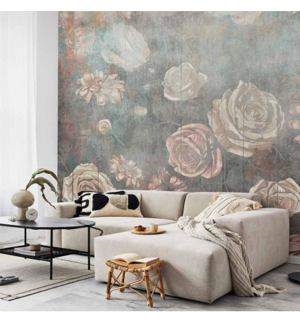 Mural de parede - Misty nature - muted rose flowers on a background in grey tones