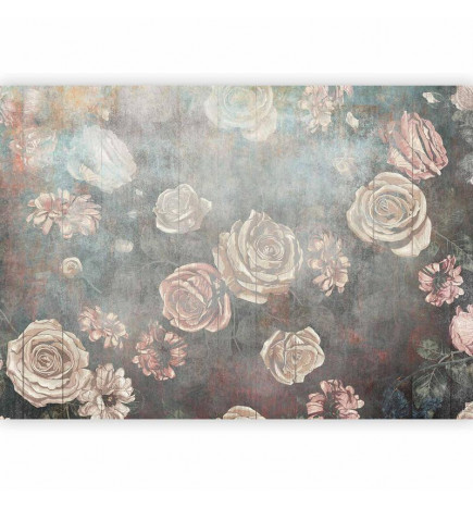Carta da parati - Misty nature - muted rose flowers on a background in grey tones
