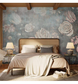 Fototapetas - Misty nature - muted rose flowers on a background in grey tones