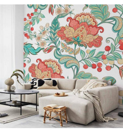 Fototapet - Ethnic vegetation - plant motif with ornaments in coloured flowers
