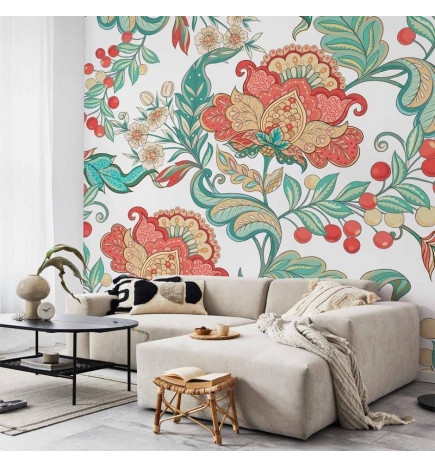 Mural de parede - Ethnic vegetation - plant motif with ornaments in coloured flowers