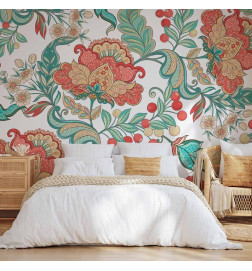 Mural de parede - Ethnic vegetation - plant motif with ornaments in coloured flowers