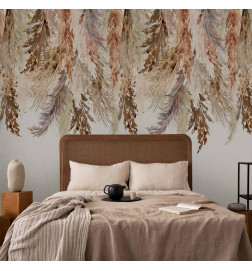 Wall Mural - Minimalist boho landscape - dangling leaves in beige colours