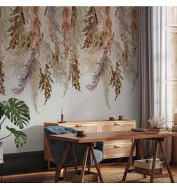 Fototapete - Minimalist boho landscape - dangling leaves in beige colours