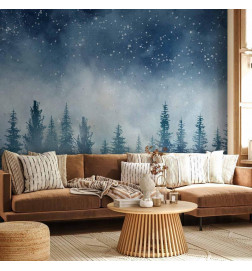 Wall Mural - Night landscape - landscape of a misty forest at night with a starry sky