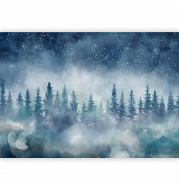 Fototapetas - Night landscape - landscape of a misty forest at night with a starry sky