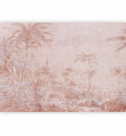 Fototapetas - Landscape with temple - engraving of Indian architecture with palm trees