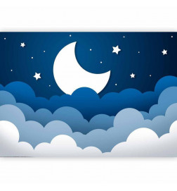 Fototapeta - Moon dream - clouds on a dark blue sky with stars for children