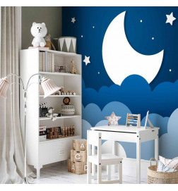 Fotobehang - Moon dream - clouds on a dark blue sky with stars for children